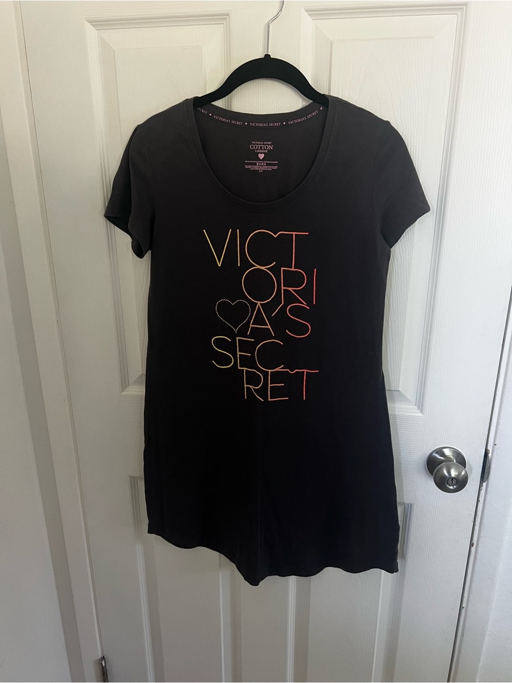 Victoria's Secret Black Short Sleeve Logo Chemise with Gradient Print
